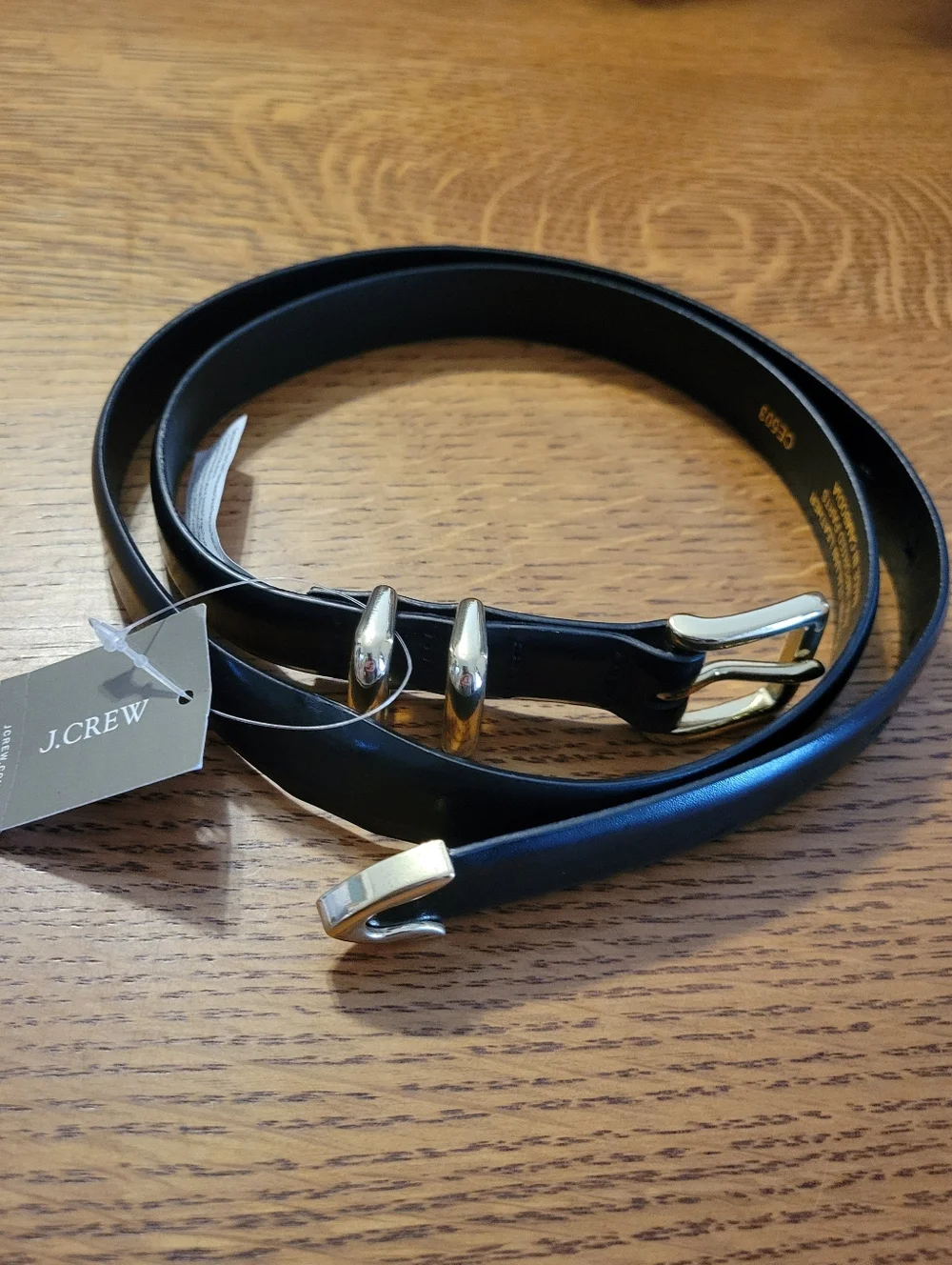 J. Crew Thin Spazzolato Italian leather belt - black with gold hardware - Picture 7 of 10